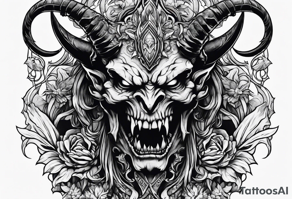 Demon holding a decapitated head tattoo idea