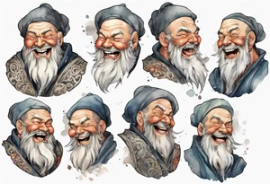 full portrait a large medieval man with a grey beard laughing tattoo idea