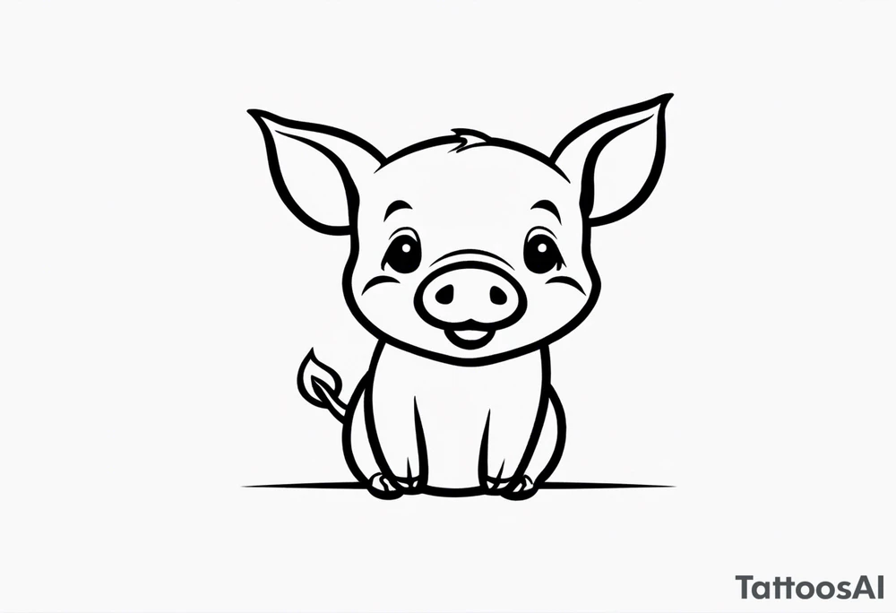 very cute happy piglet.
outline only.
black and white only.
only show the piglet. no extra lines or decoration.
no black shading.
dont make the ears too big.
draw only with very thin lines (1px)

should look like a tattoo that will only take 5 minutes to draw tattoo idea