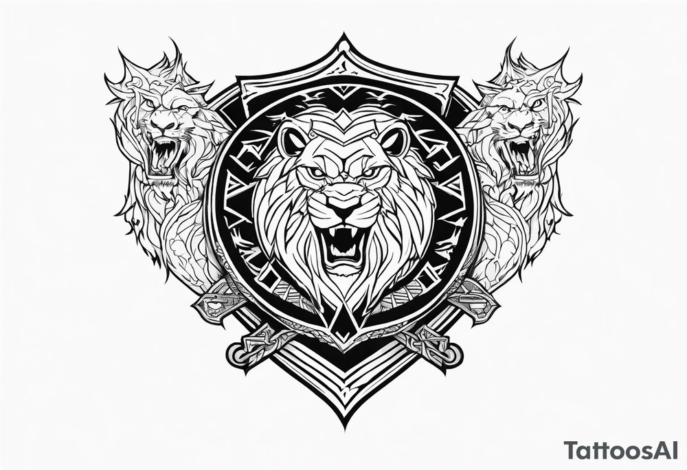 Valhalla shield sword valknut lion dragon tattoo idea