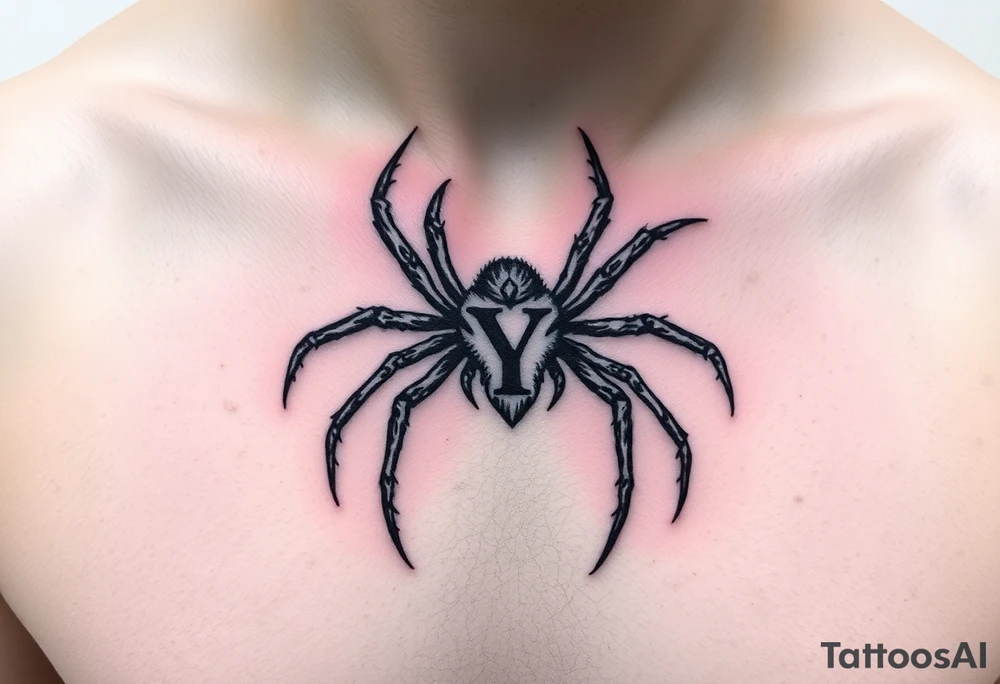 Spider crawling with the letter Y on the body of the spider tattoo idea