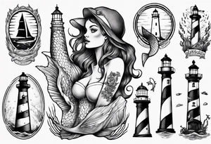 Mermaid looking at lighthouse tattoo idea