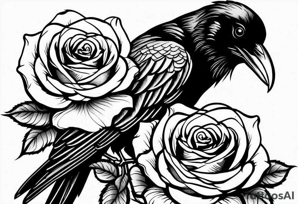 Raven holding  rose   by stem tattoo idea