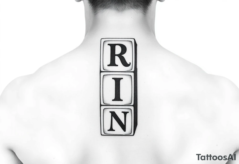 I WANT 5 TOY BABY BLOCKS STACKED ON TOP OF EACH OTHER AND I WANT EACH OF THEM TO HAVE A LETTER IN THEM. B, R, I, A, N THEY SHOULD BE STACKED ON TOP OF EACH OTHER IN 3D tattoo idea