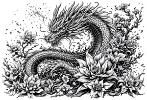 legendary dragon scene with energy aura flowers power effects tattoo idea