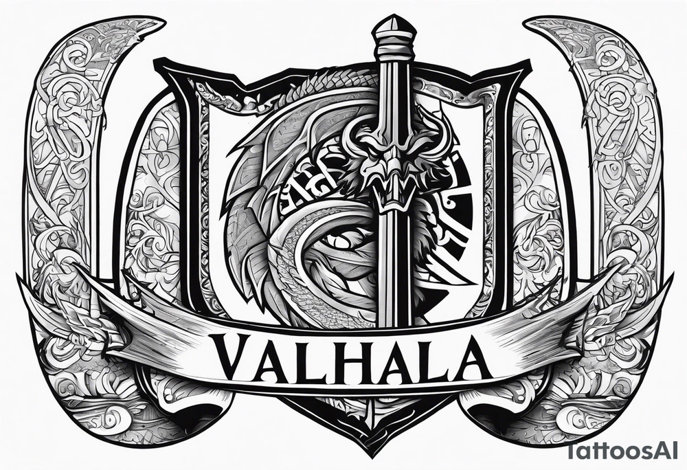 Valhalla sword shield viking ship dragon head tattoo idea Valhalla sword shield viking ship dragon head tattoo idea