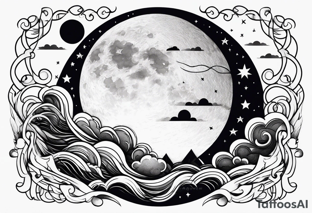 Moon with cloud tattoo idea