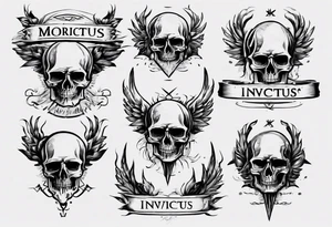 roman font saying "morior invictus" tattoo idea