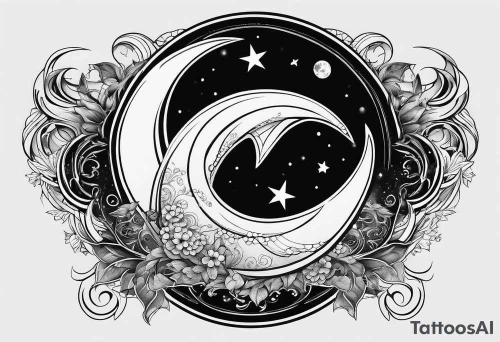 Pisces symbol inside of the moon tattoo idea