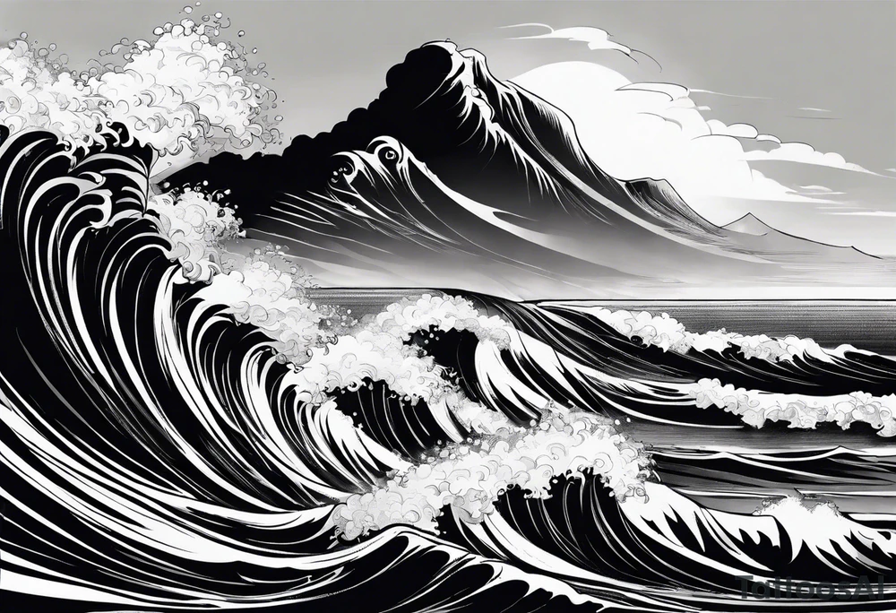 picture 8 by 8 centimeters of sea waves before a storm tattoo idea