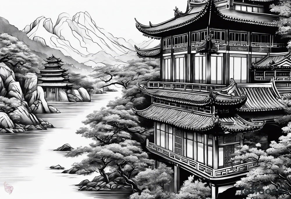 Chinese wall, realistic, art, tattoo idea