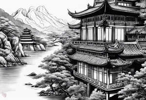 Chinese wall, realistic, art, tattoo idea