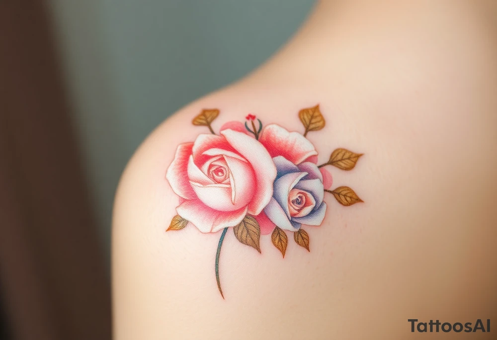 A golden fingerprint with soft pastel roses intertwined, creating a delicate floral effect tattoo idea