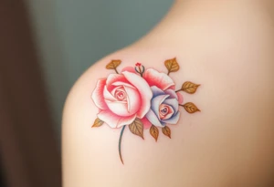A golden fingerprint with soft pastel roses intertwined, creating a delicate floral effect tattoo idea
