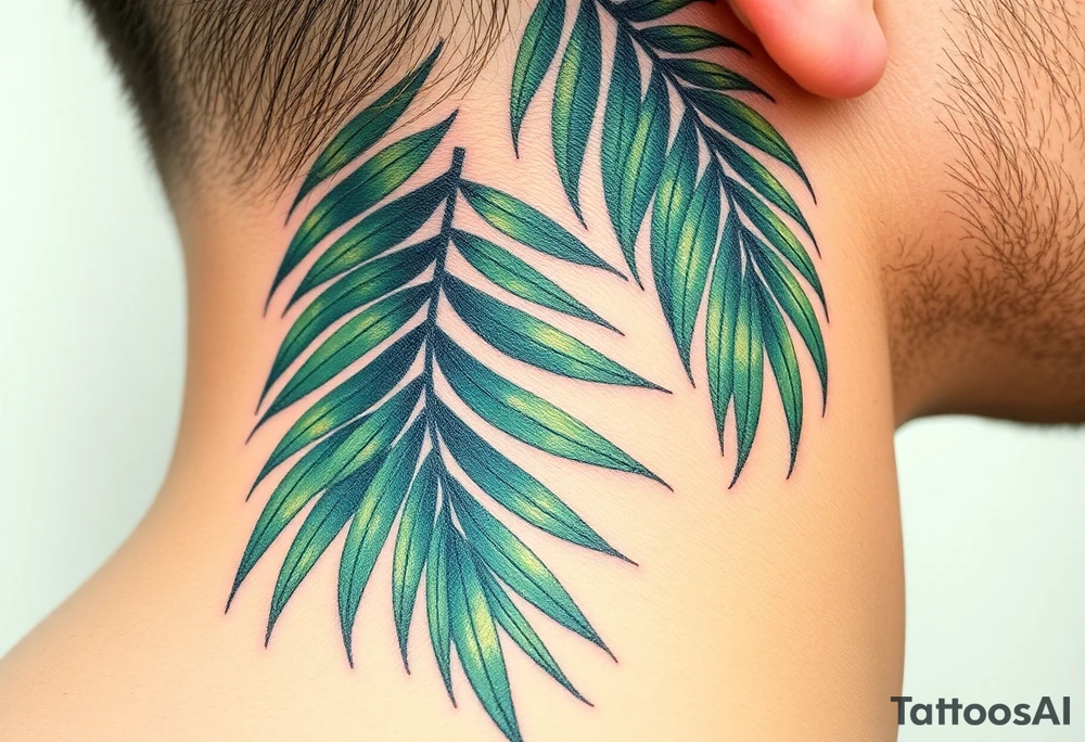 realistic large woven palm leaves tattoo idea