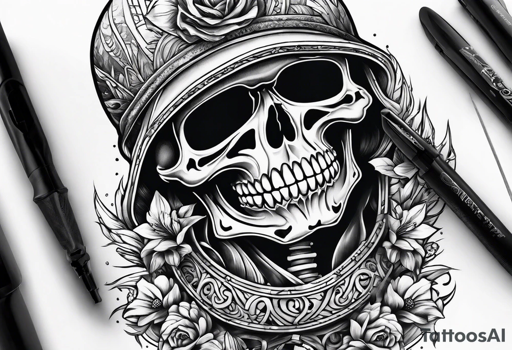 Surfing skeleton tattoo idea