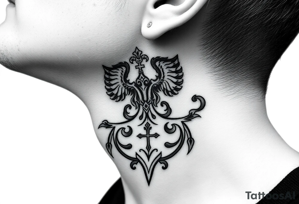 Traditional Russian orthodox design on the side of neck tattoo idea