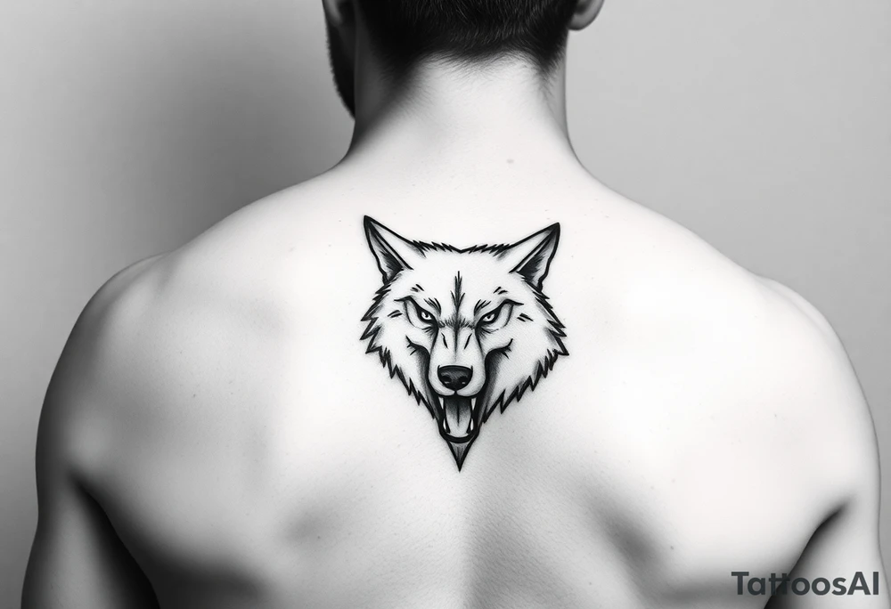 aggressive wolf head tattoo idea