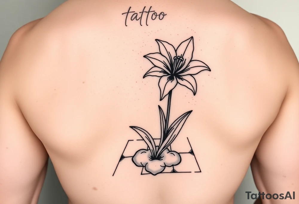 bathroom with lily coming up out of tile floor tattoo idea