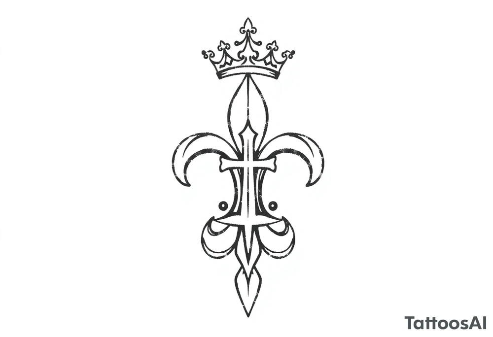 a flor de lis with a crown and a cross inside the flor de lis tattoo idea