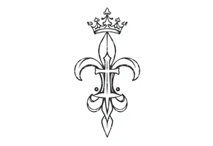 a flor de lis with a crown and a cross inside the flor de lis tattoo idea