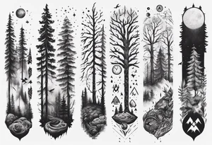 Full arm, Nordic, forest, time, presence tattoo idea