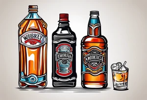 American traditional tattoo whiskey bottle and soda can tattoo idea