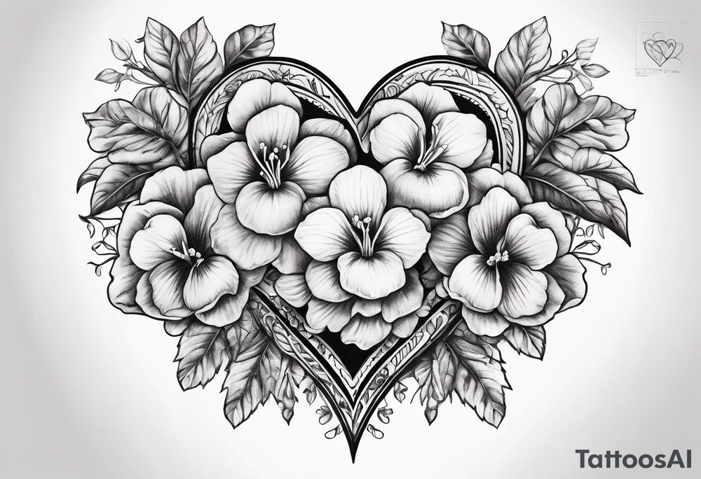 Heart made with violets tattoo idea