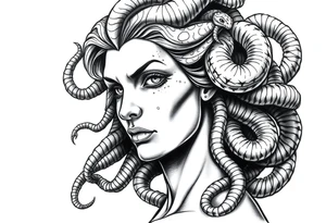 Scary Greek female god medusa with snake hairs tattoo idea