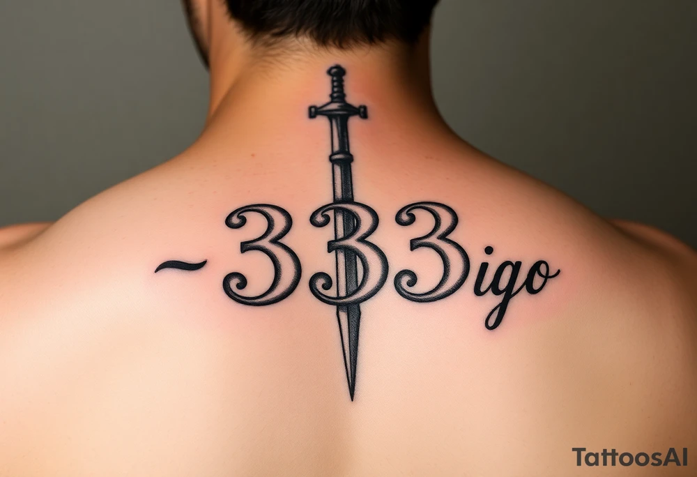 The number 333 stabbed through the name indigo tattoo idea