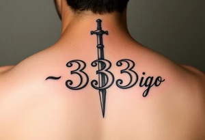 The number 333 stabbed through the name indigo tattoo idea