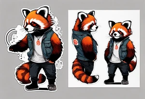 Tall Rebel red panda full body wearing aviator sunglasses and stretched up tall tattoo idea