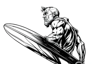 comic hero silver surfer on his board looking over in deep thought as he is in the sky tattoo idea