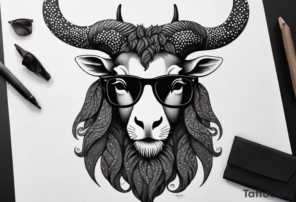 capricorn with beard and sunglasses tattoo idea