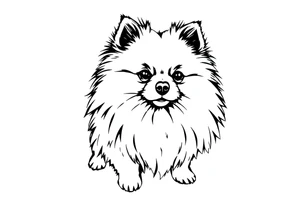 A silhouette stencil style drawing of a cute long haired Pomeranian tattoo idea