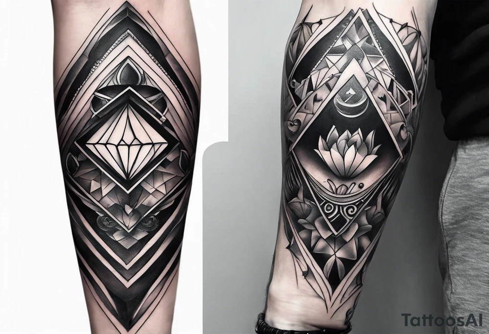 Sleeve on the forearm with a diamond in the middle tattoo idea