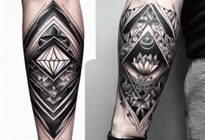 Sleeve on the forearm with a diamond in the middle tattoo idea