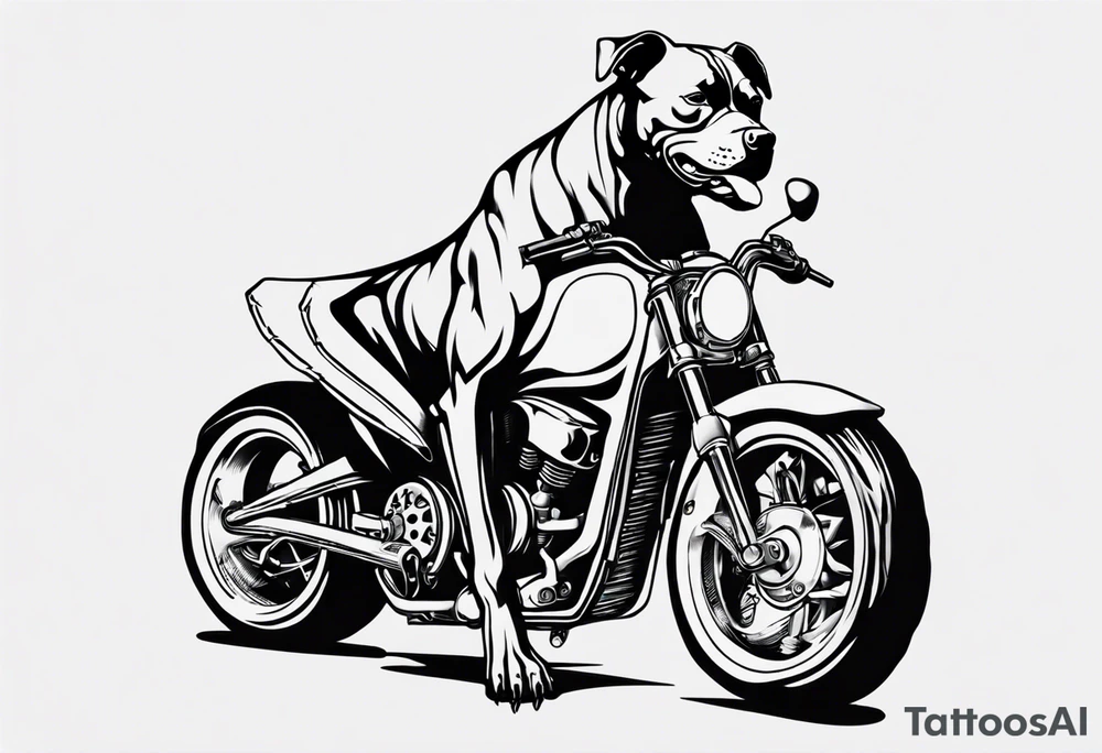 Pitbull sitting on a motorcycle tattoo idea
