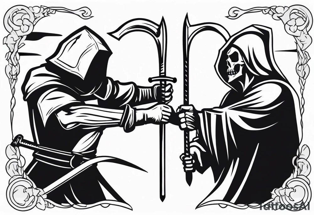 The executioner and death with a scythe shake hands tattoo idea