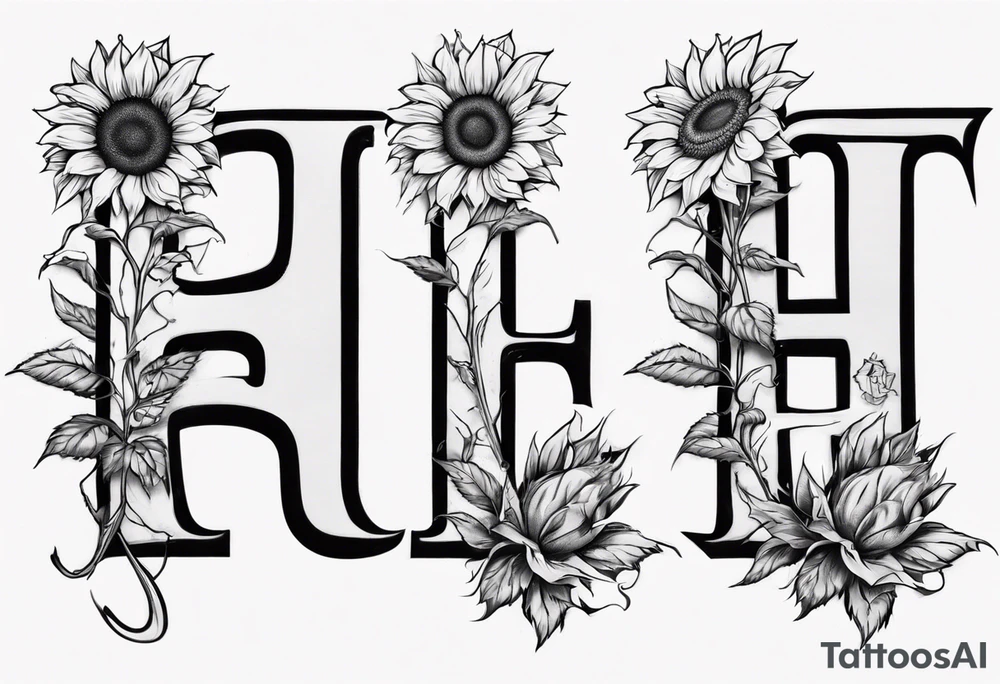 combining the letters E and H with a sunflower image tattoo idea