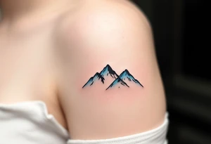 A pair of minimalist black and blue mountain peaks, one tattooed on the one´s forearm and the matching smaller version on the cother tattoo idea