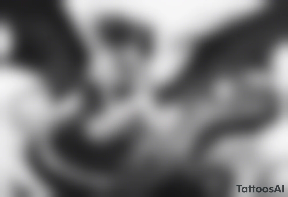a full shot of an anime girl seen from far, sitting on a ball and surrounded by asian dragon with wings tattoo idea