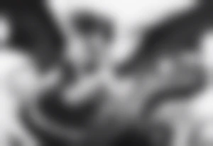 a full shot of an anime girl seen from far, sitting on a ball and surrounded by asian dragon with wings tattoo idea