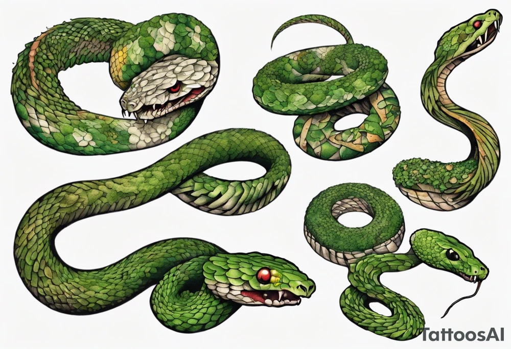 Snake covered in Moss/overgrown tattoo idea