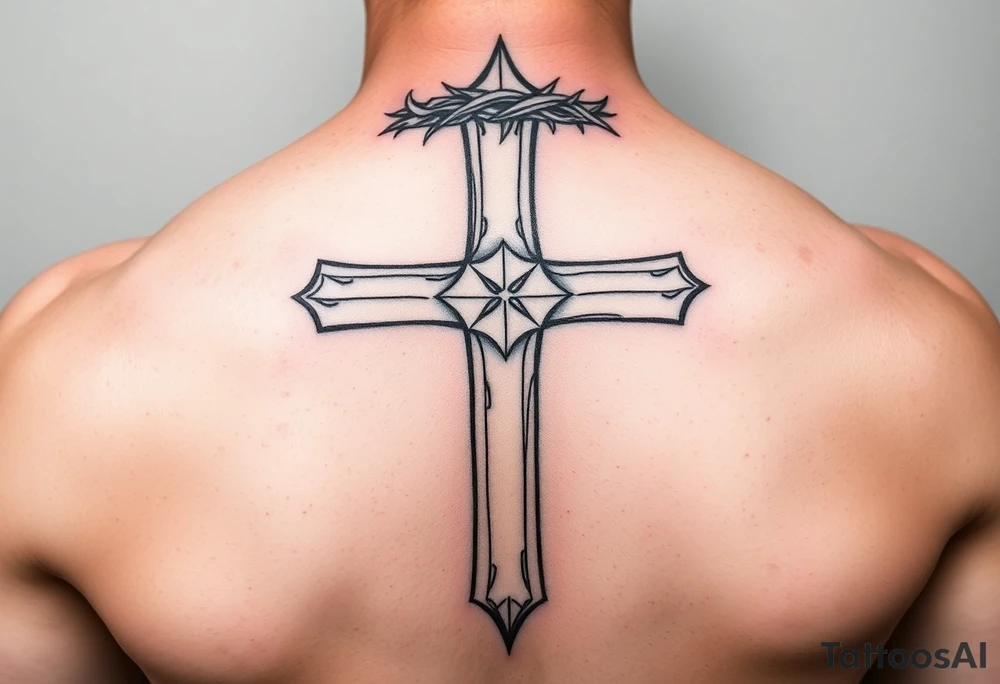 cross with a crown of thorns tattoo idea