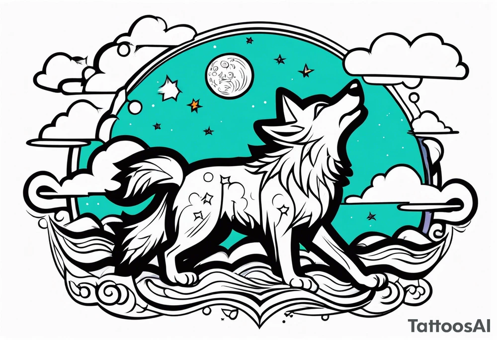 The letters T.R.K. and wolf howling at the moon tattoo idea