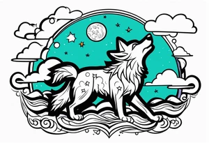 The letters T.R.K. and wolf howling at the moon tattoo idea