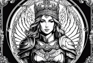 an angel's halo over a knight tattoo idea