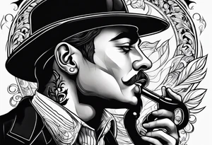 Neotraditional man smoking a pipe tattoo idea