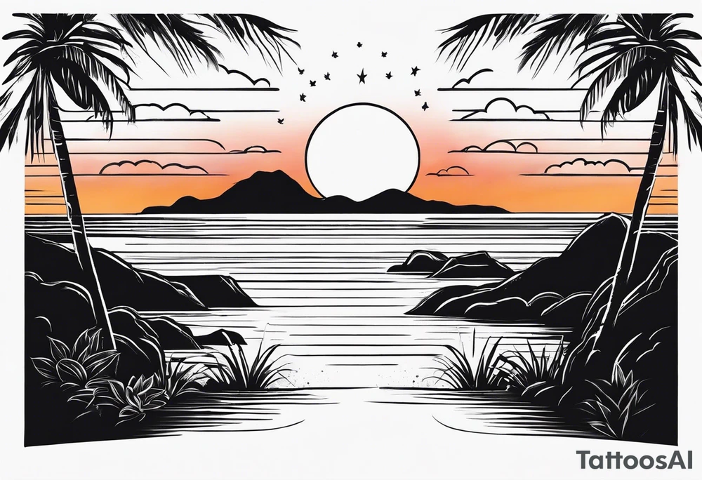 hand drawn minimal sunset tattoo idea